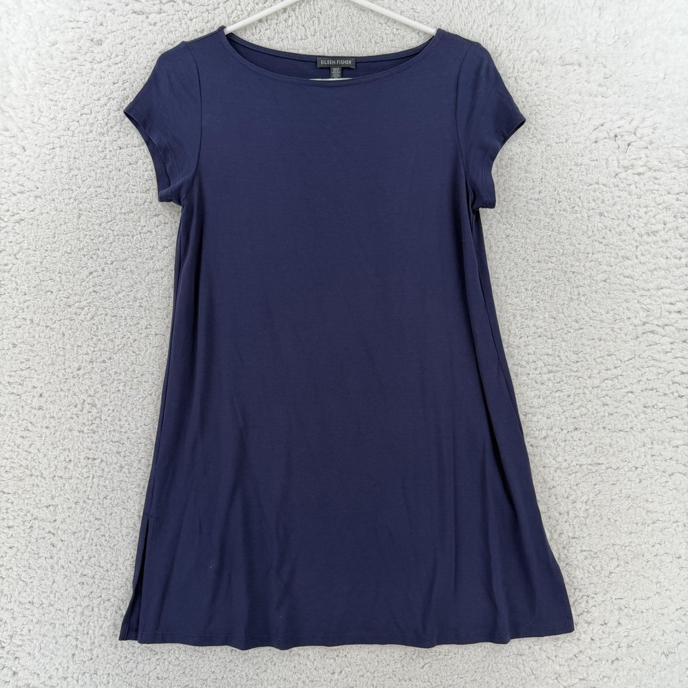 Eileen Fisher T-Shirt Dress Womens XS Blue Jersey Short Sleeve Shift S18Y